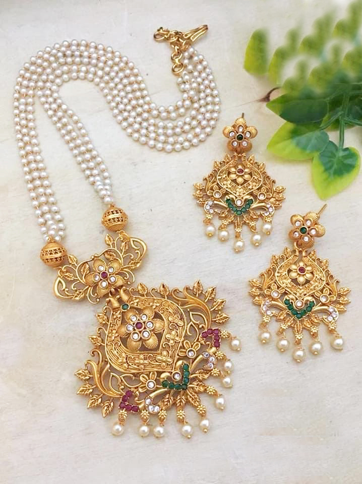 Matte polish pearl necklace Set (South Indian)