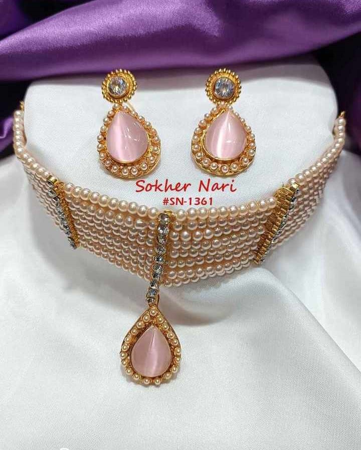Akik Stone pearl choker