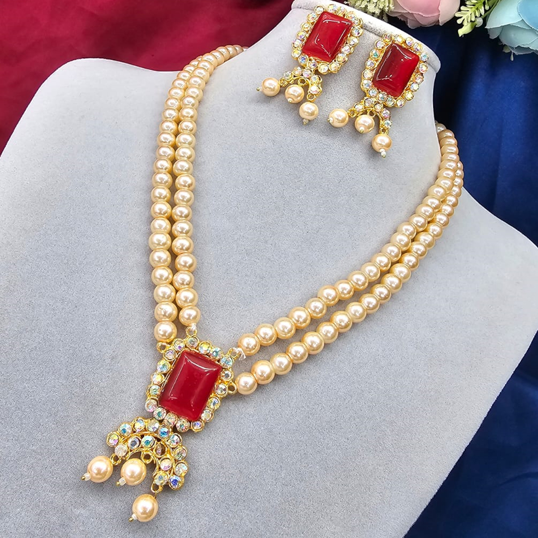 Akik Stone Pearl Sitahar With Earring