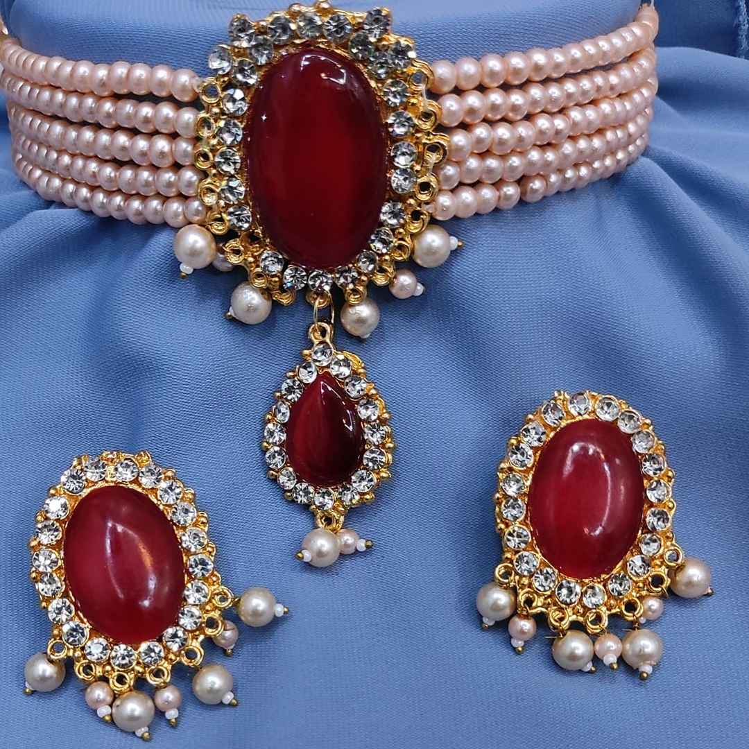 Akik Stone Pearl Choker(SN-361)