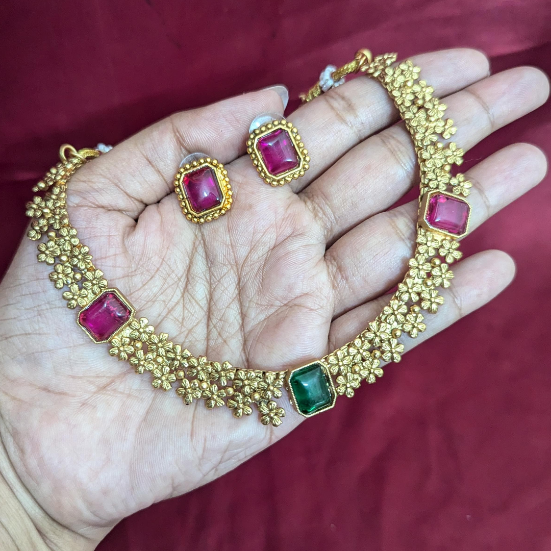 Flower Motif Copper Choker
