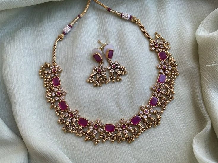 AD Ruby Brass Finish Necklace